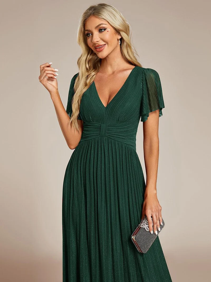 ever DAPHNE|Robe de soirée formelle scintillante à manches courtes et col en V