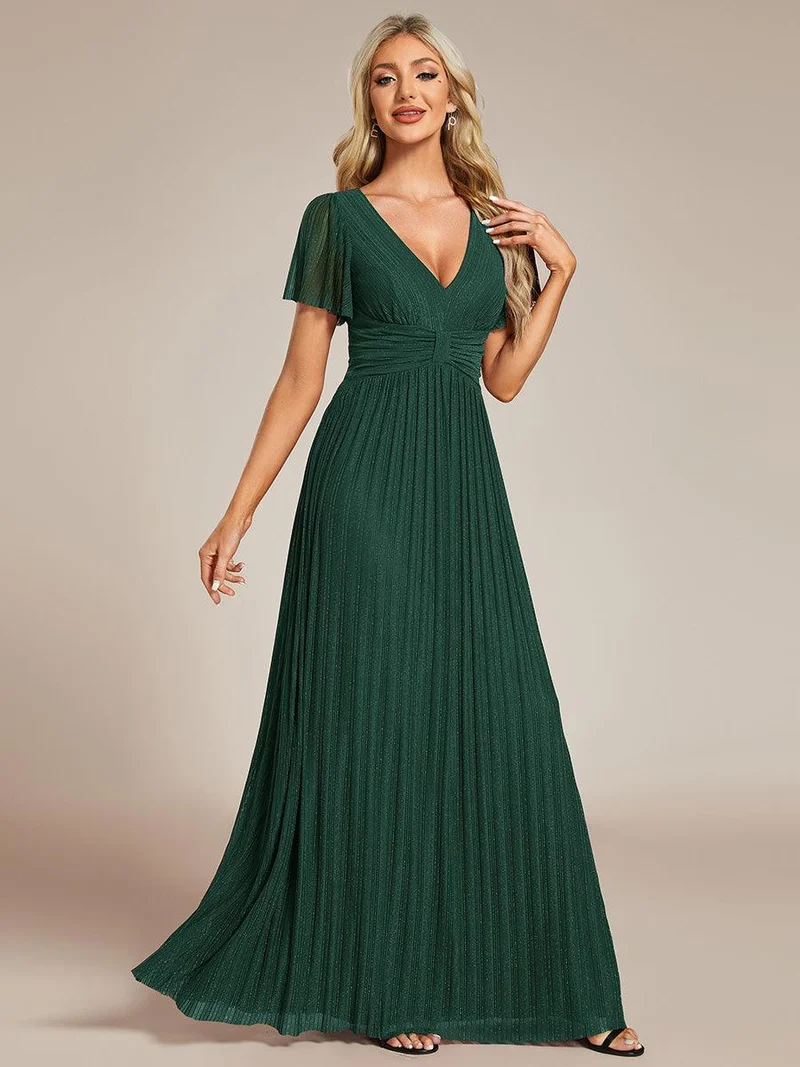 ever DAPHNE|Robe de soirée formelle scintillante à manches courtes et col en V