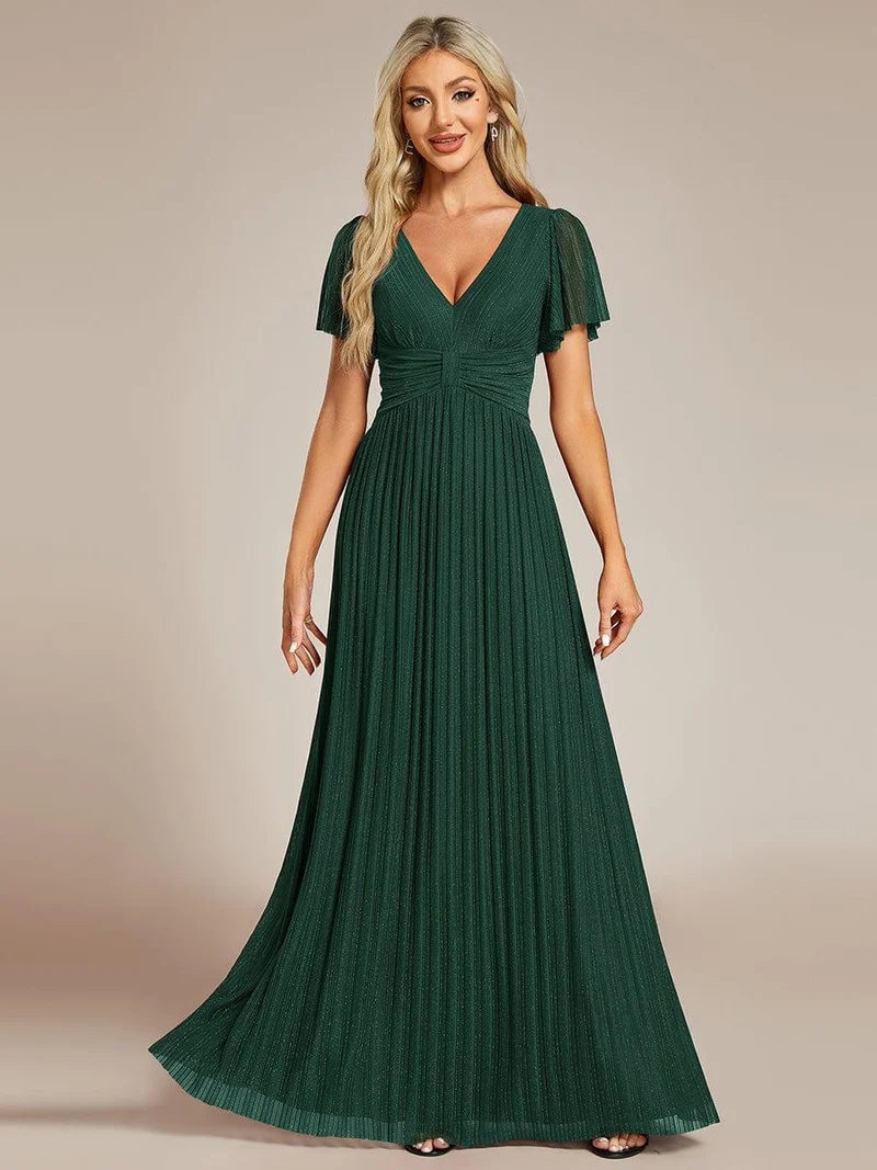 ever DAPHNE|Robe de soirée formelle scintillante à manches courtes et col en V