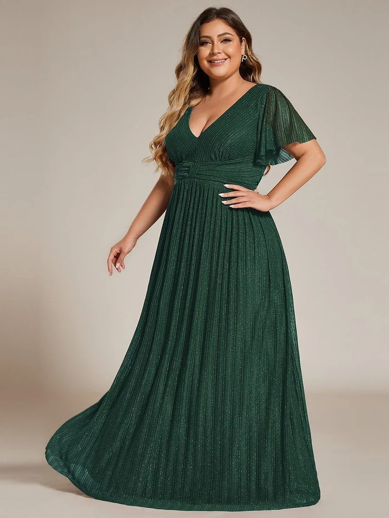 ever DAPHNE|Robe de soirée formelle scintillante à manches courtes et col en V