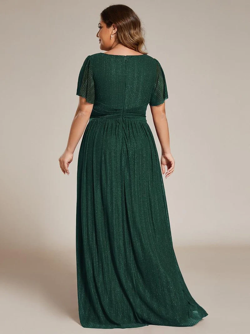 ever DAPHNE|Robe de soirée formelle scintillante à manches courtes et col en V