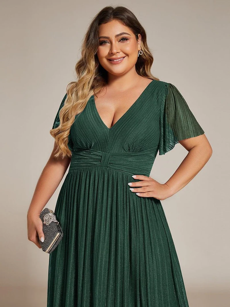 ever DAPHNE|Robe de soirée formelle scintillante à manches courtes et col en V