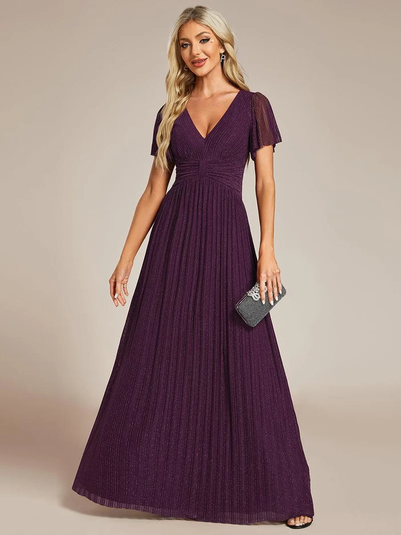 ever DAPHNE|Robe de soirée formelle scintillante à manches courtes et col en V