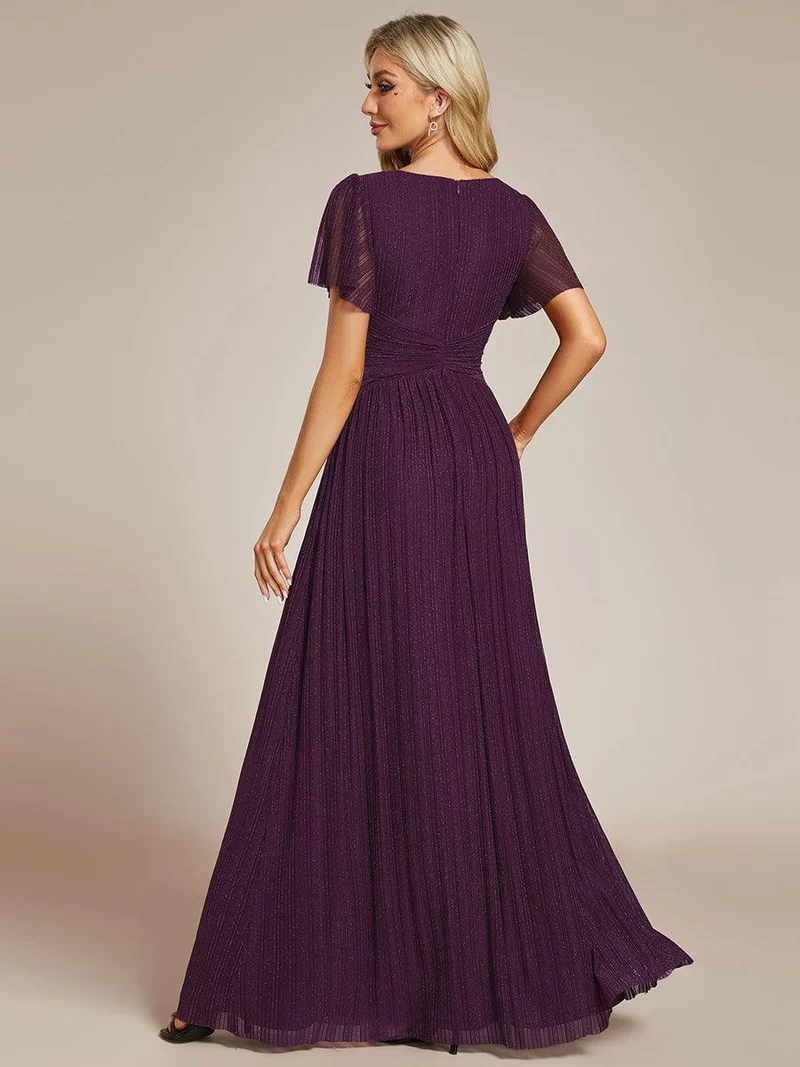 ever DAPHNE|Robe de soirée formelle scintillante à manches courtes et col en V