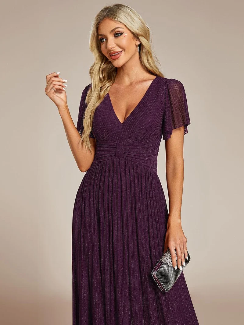 ever DAPHNE|Robe de soirée formelle scintillante à manches courtes et col en V