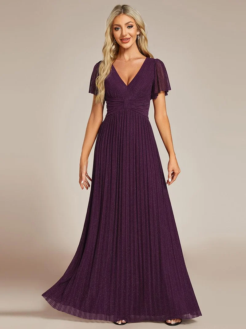 ever DAPHNE|Robe de soirée formelle scintillante à manches courtes et col en V