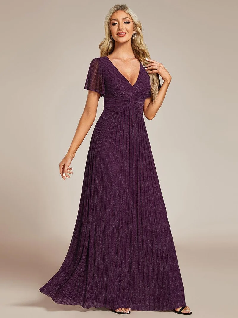ever DAPHNE|Robe de soirée formelle scintillante à manches courtes et col en V