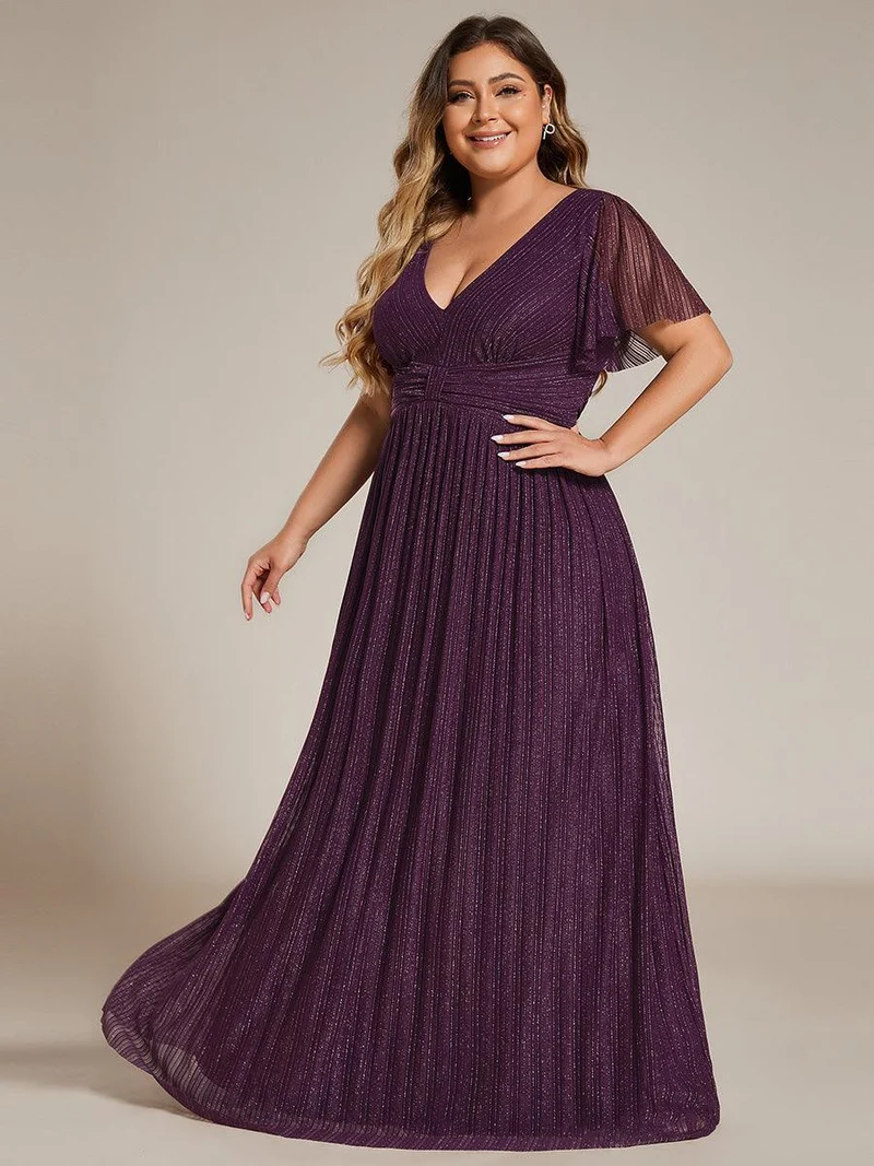 ever DAPHNE|Robe de soirée formelle scintillante à manches courtes et col en V