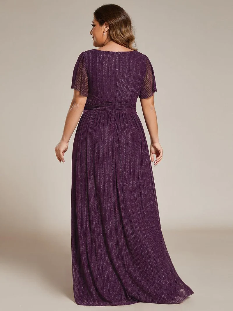 ever DAPHNE|Robe de soirée formelle scintillante à manches courtes et col en V