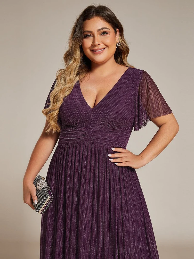 ever DAPHNE|Robe de soirée formelle scintillante à manches courtes et col en V