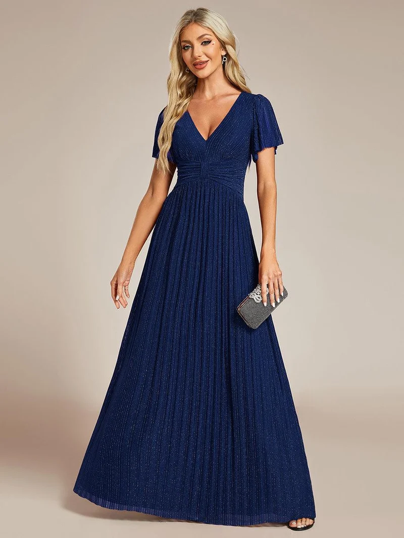 ever DAPHNE|Robe de soirée formelle scintillante à manches courtes et col en V