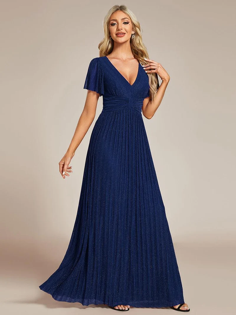 ever DAPHNE|Robe de soirée formelle scintillante à manches courtes et col en V