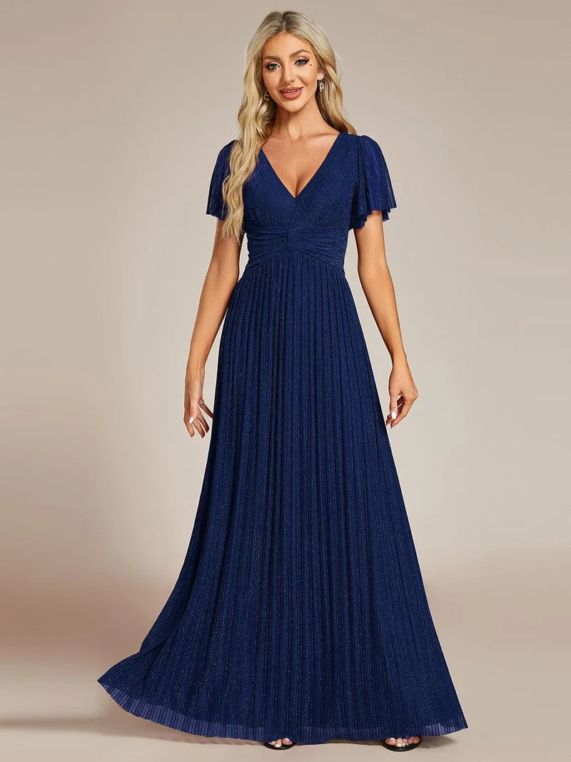 ever DAPHNE|Robe de soirée formelle scintillante à manches courtes et col en V