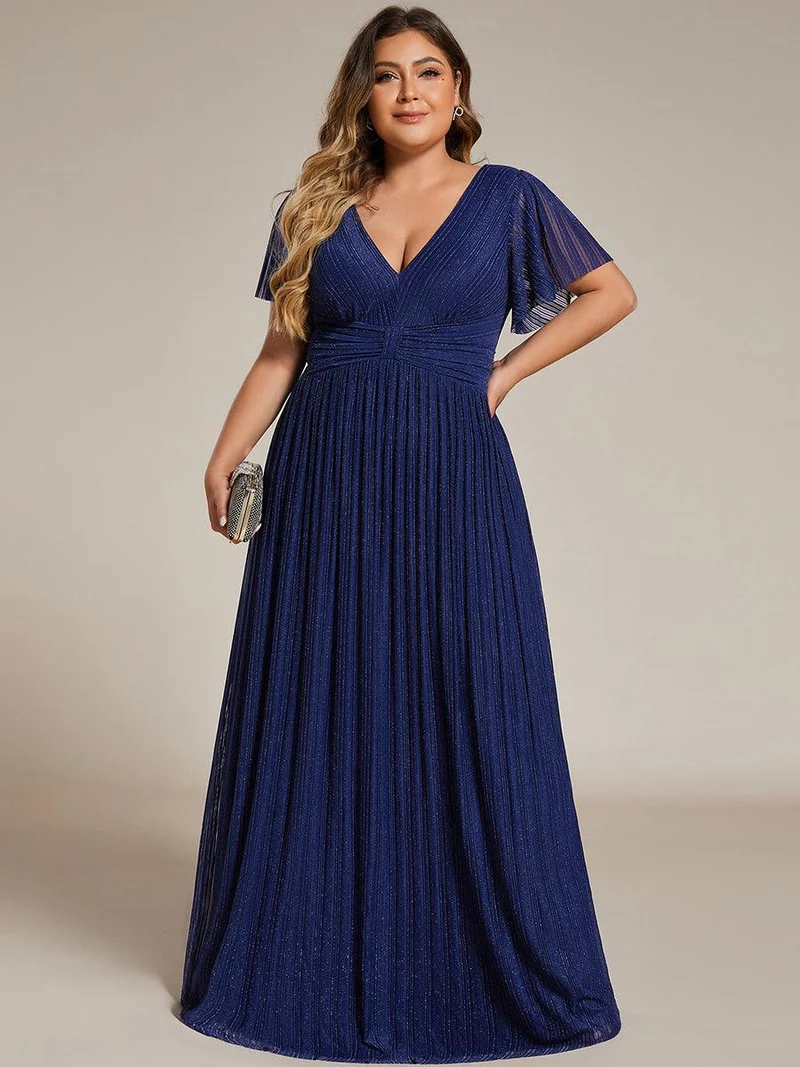 ever DAPHNE|Robe de soirée formelle scintillante à manches courtes et col en V