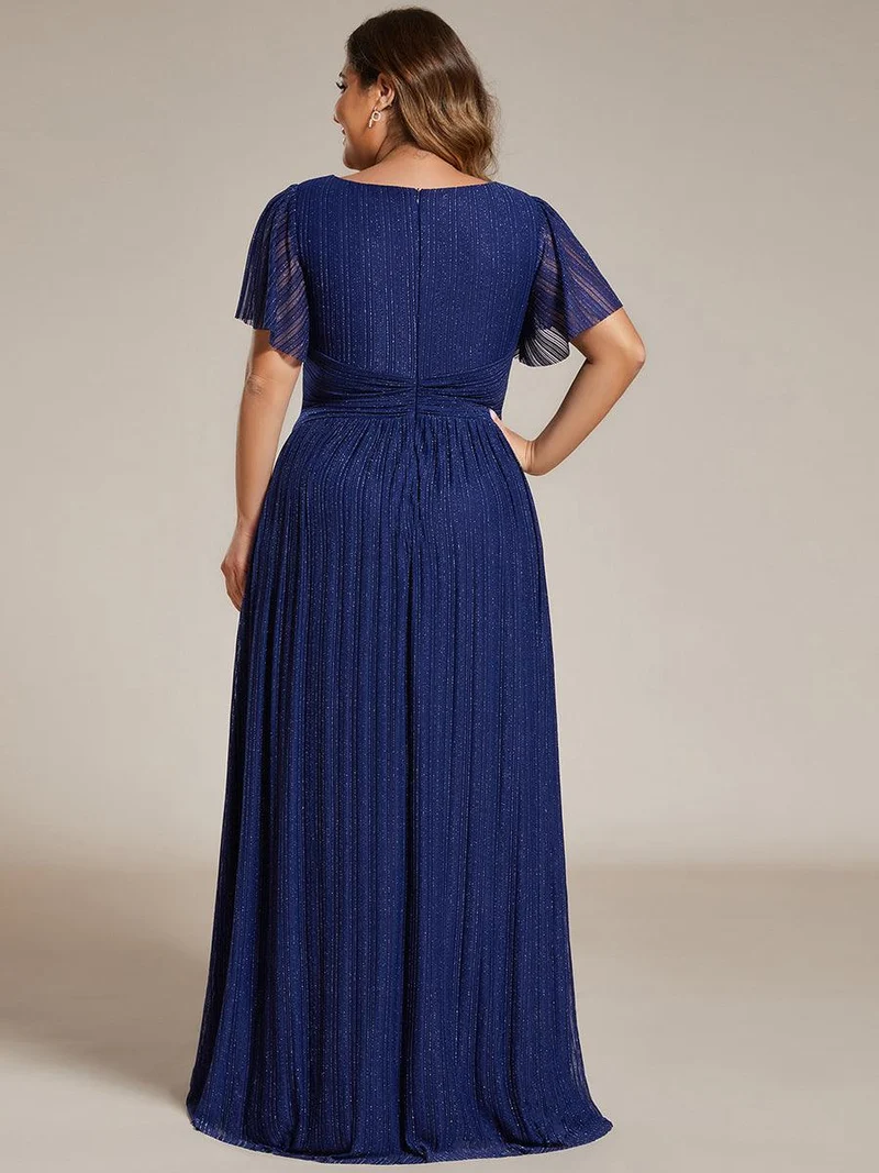 ever DAPHNE|Robe de soirée formelle scintillante à manches courtes et col en V