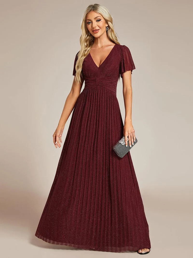 ever DAPHNE|Robe de soirée formelle scintillante à manches courtes et col en V