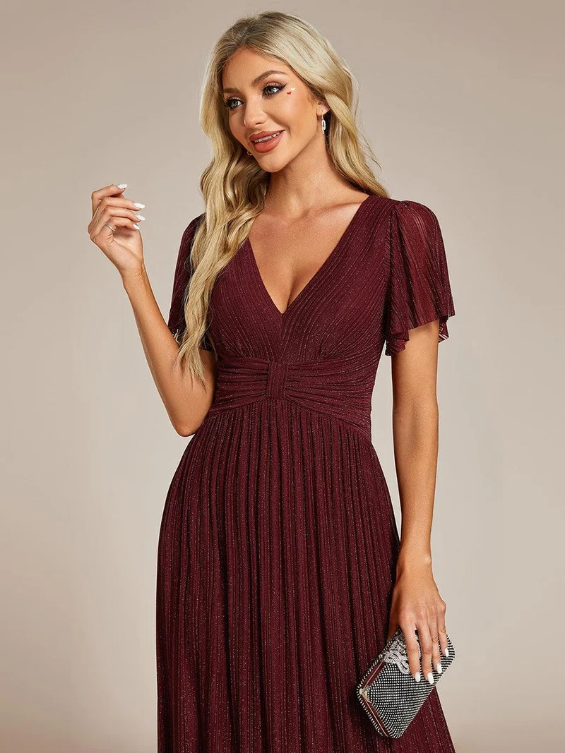 ever DAPHNE|Robe de soirée formelle scintillante à manches courtes et col en V