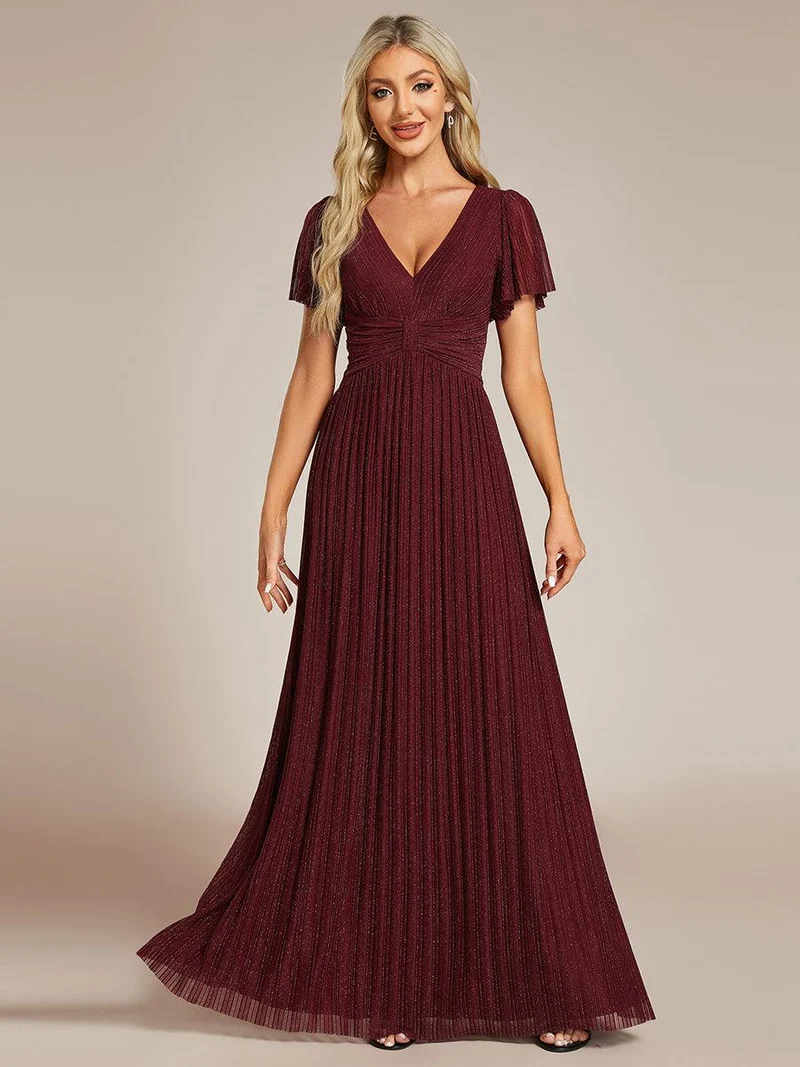 ever DAPHNE|Robe de soirée formelle scintillante à manches courtes et col en V