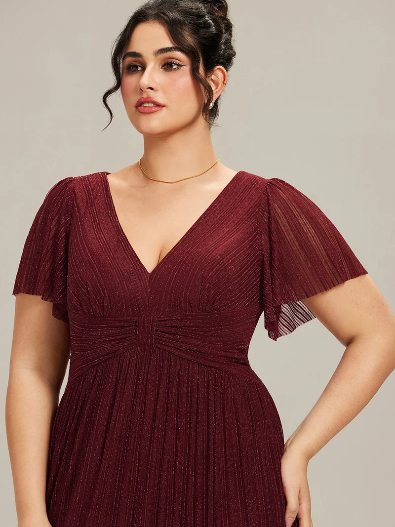 ever DAPHNE|Robe de soirée formelle scintillante à manches courtes et col en V