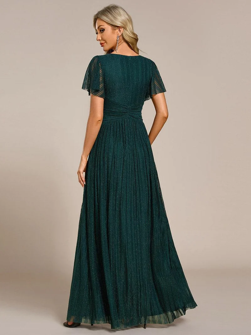 ever DAPHNE|Robe de soirée formelle scintillante à manches courtes et col en V