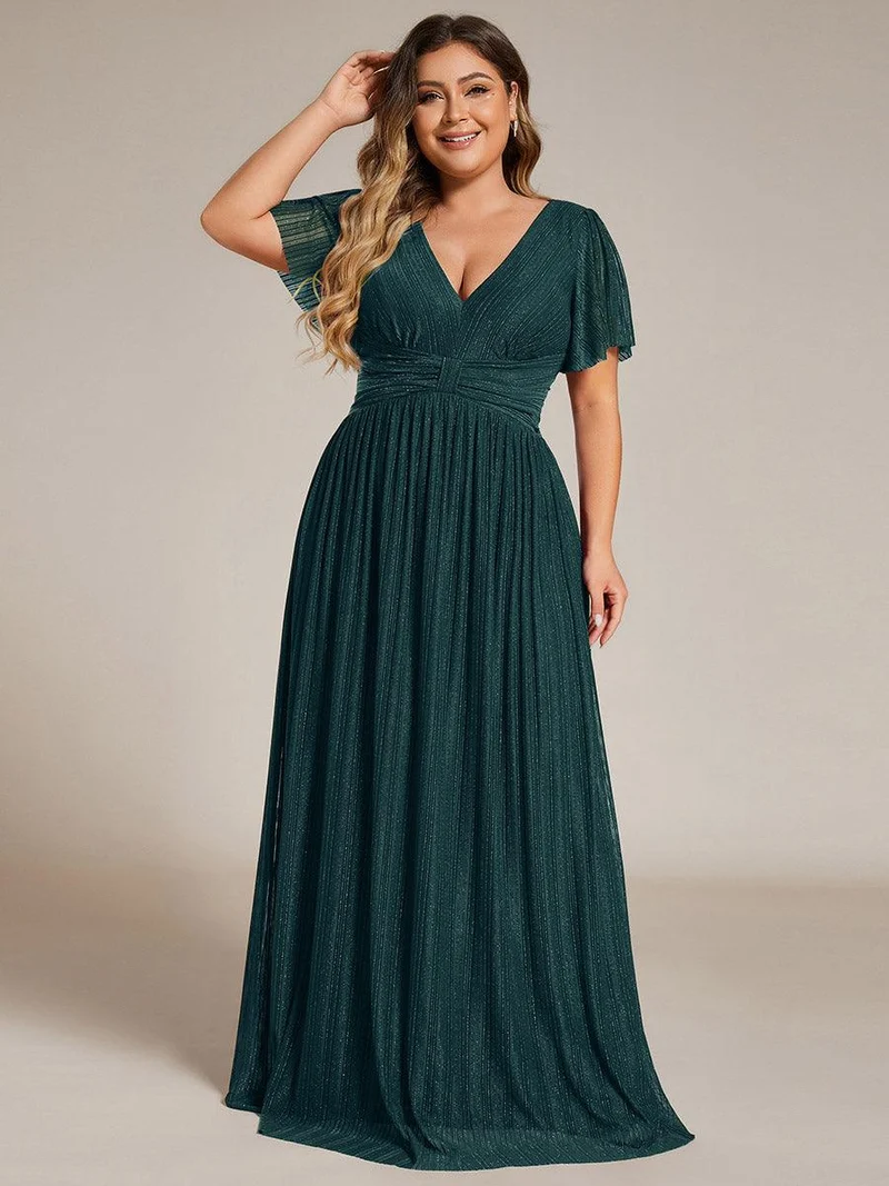 ever DAPHNE|Robe de soirée formelle scintillante à manches courtes et col en V