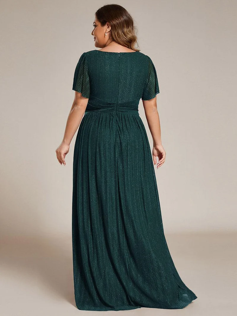 ever DAPHNE|Robe de soirée formelle scintillante à manches courtes et col en V