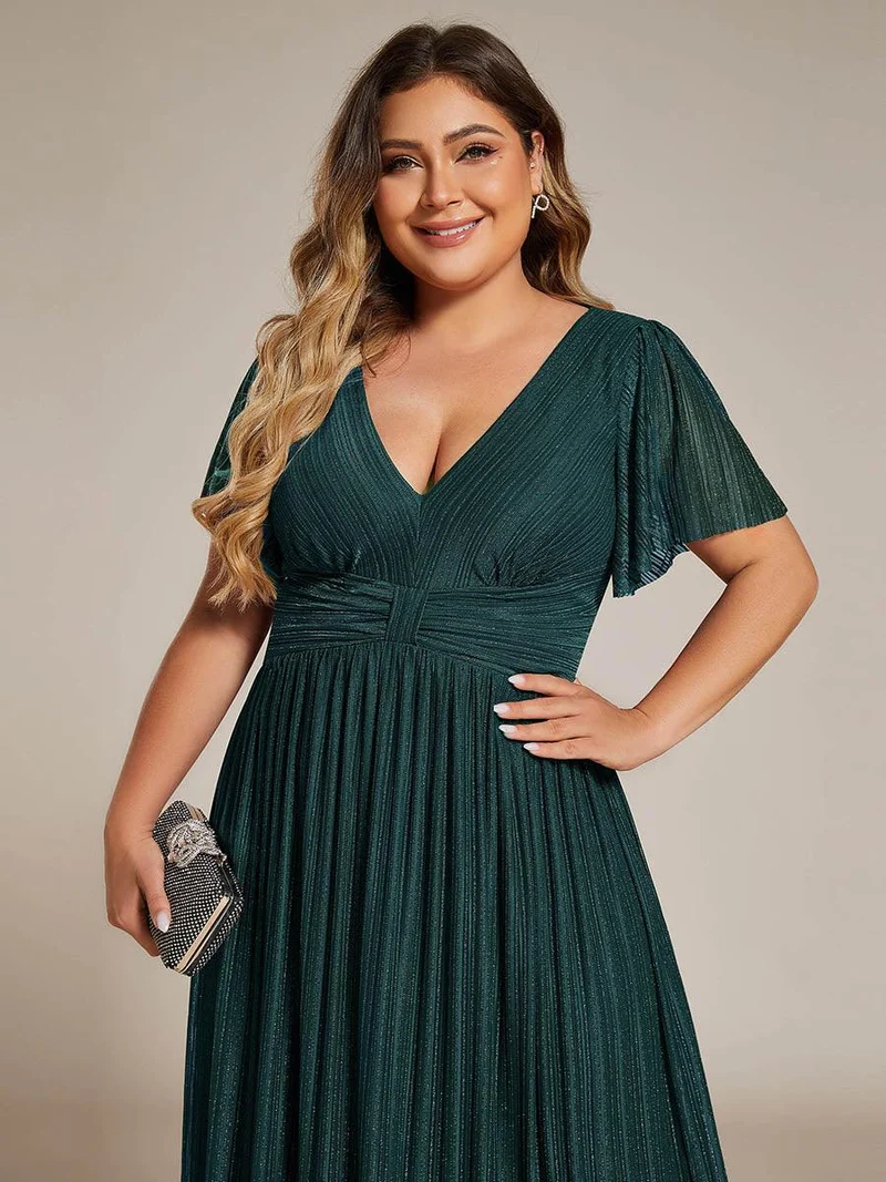 ever DAPHNE|Robe de soirée formelle scintillante à manches courtes et col en V
