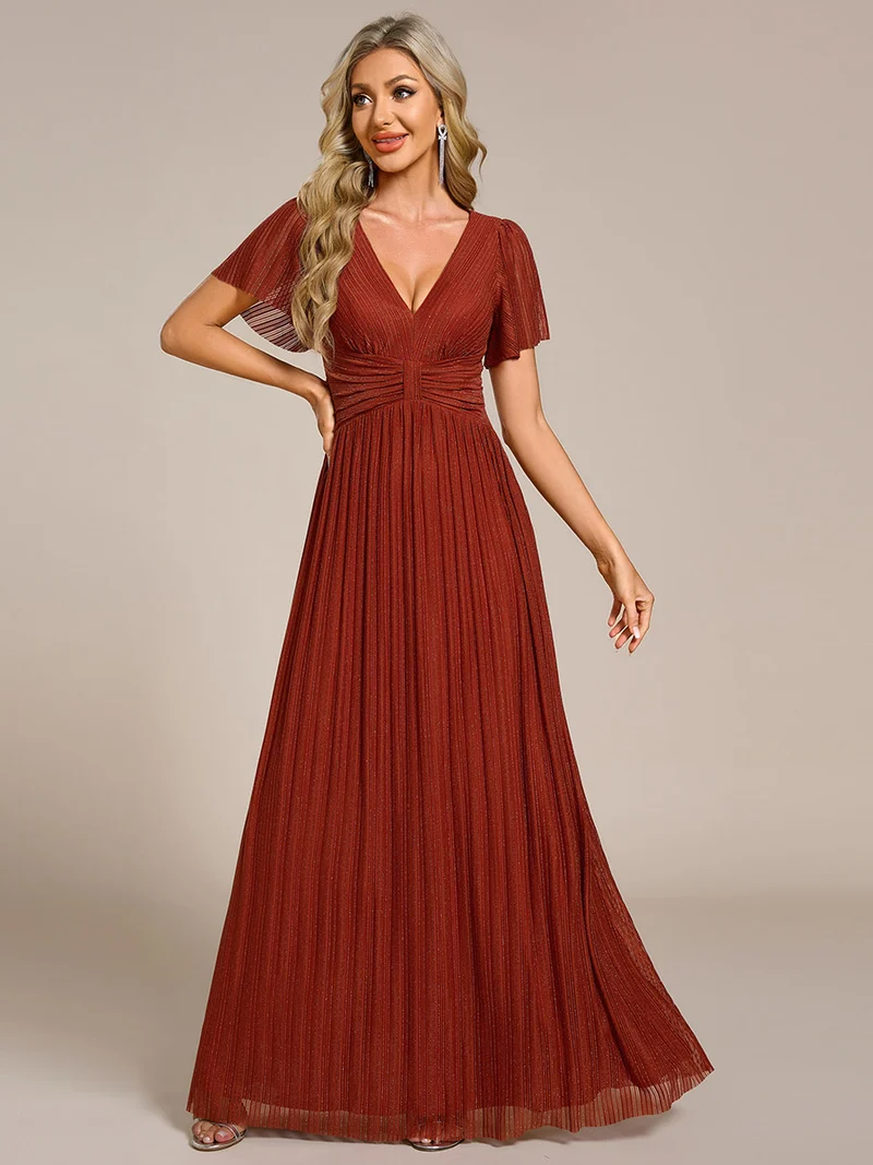 ever DAPHNE|Robe de soirée formelle scintillante à manches courtes et col en V