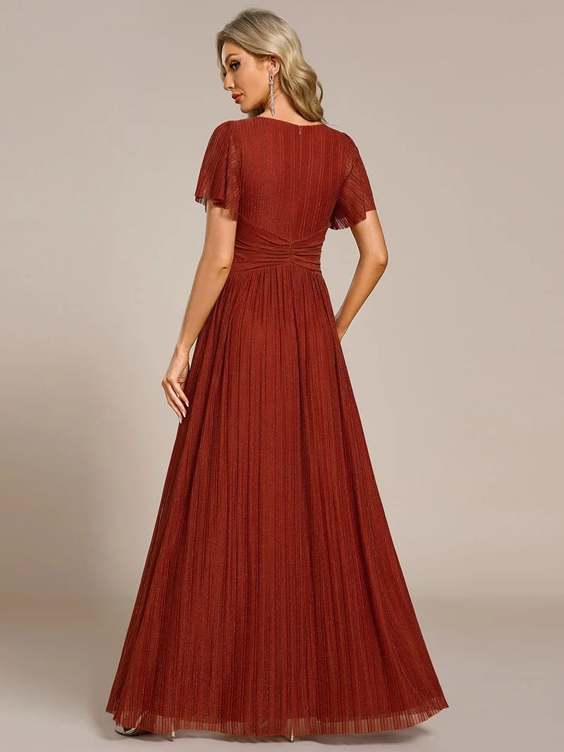 ever DAPHNE|Robe de soirée formelle scintillante à manches courtes et col en V