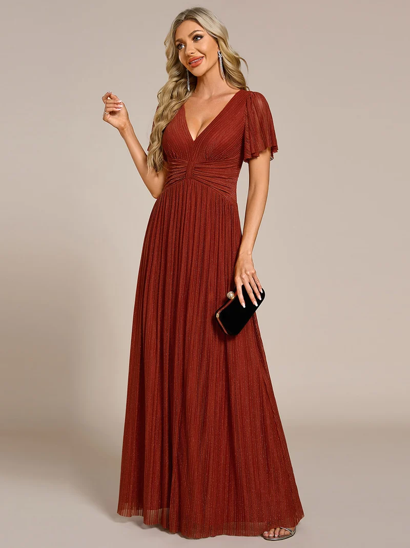 ever DAPHNE|Robe de soirée formelle scintillante à manches courtes et col en V