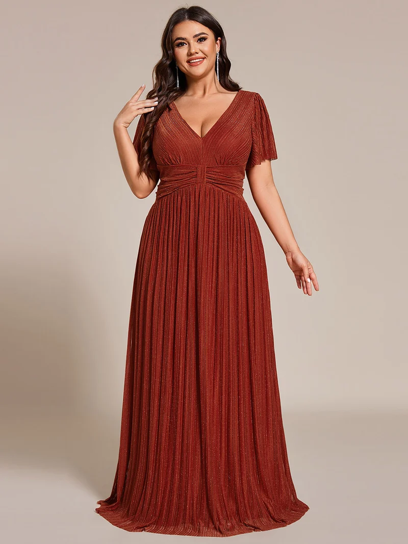 ever DAPHNE|Robe de soirée formelle scintillante à manches courtes et col en V