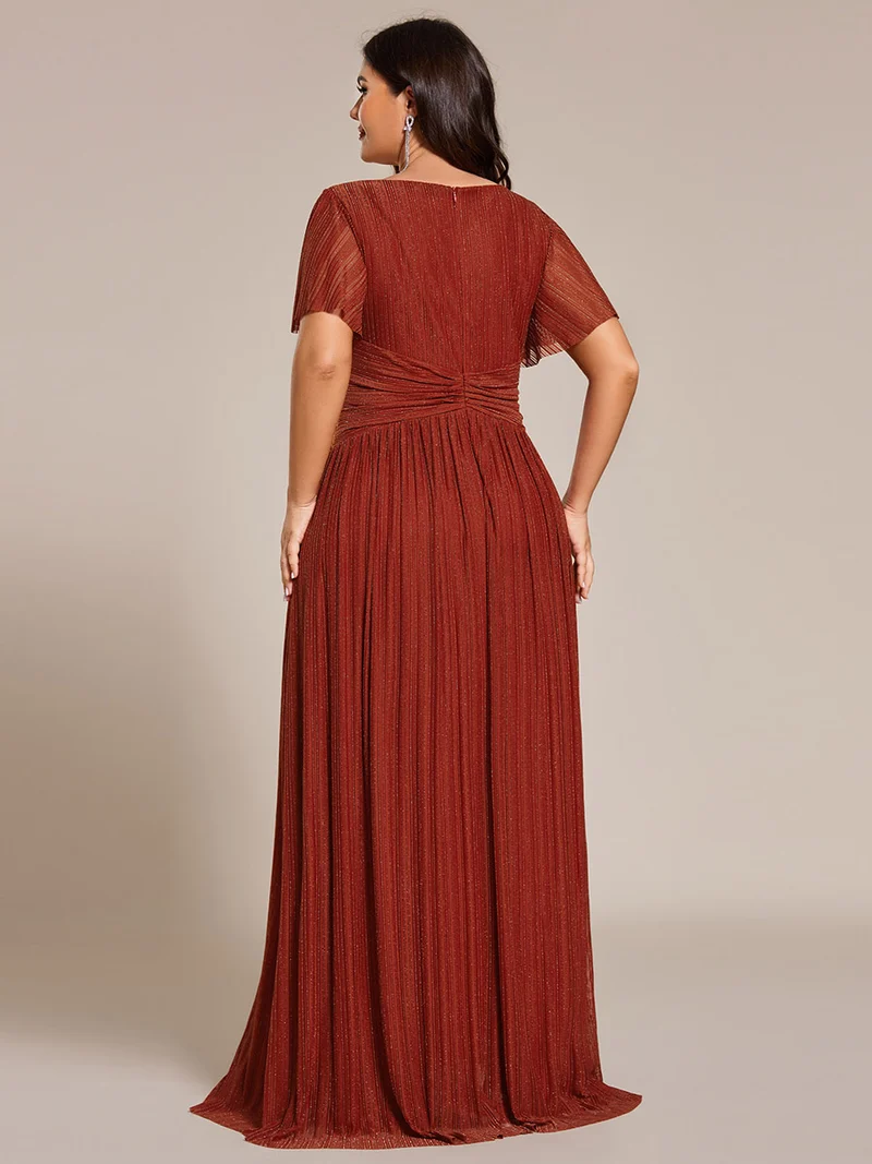 ever DAPHNE|Robe de soirée formelle scintillante à manches courtes et col en V
