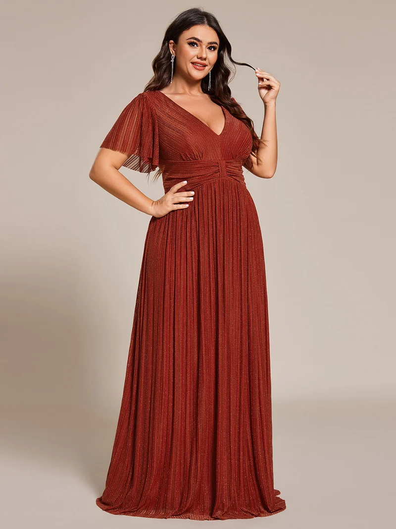 ever DAPHNE|Robe de soirée formelle scintillante à manches courtes et col en V