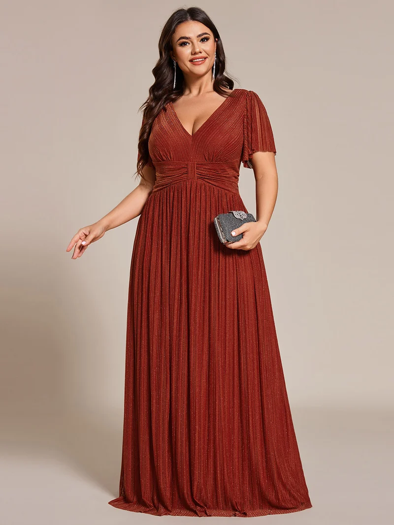 ever DAPHNE|Robe de soirée formelle scintillante à manches courtes et col en V