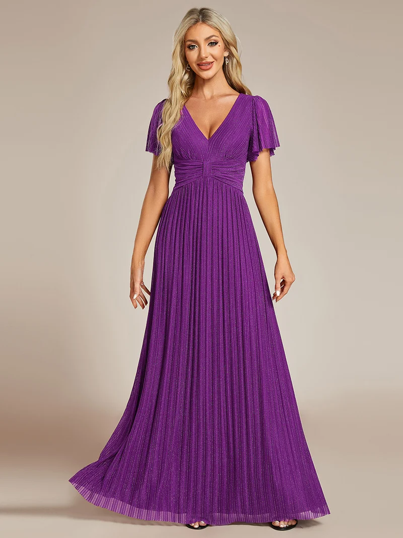 ever DAPHNE|Robe de soirée formelle scintillante à manches courtes et col en V