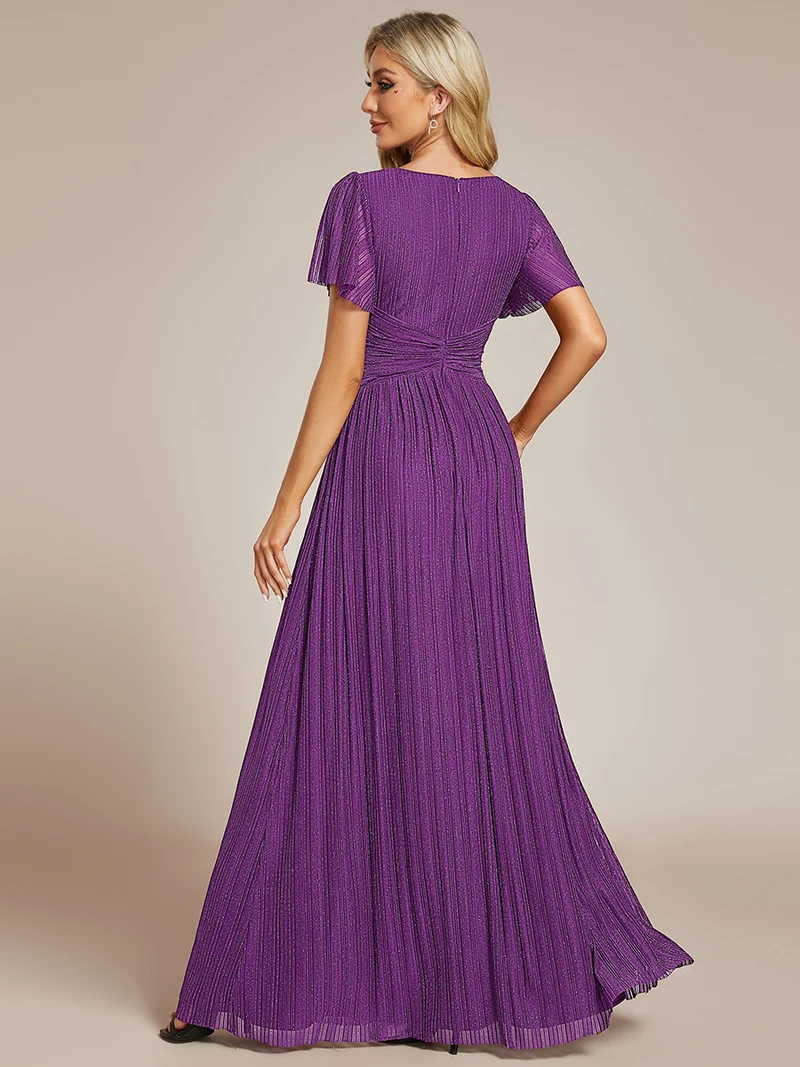 ever DAPHNE|Robe de soirée formelle scintillante à manches courtes et col en V