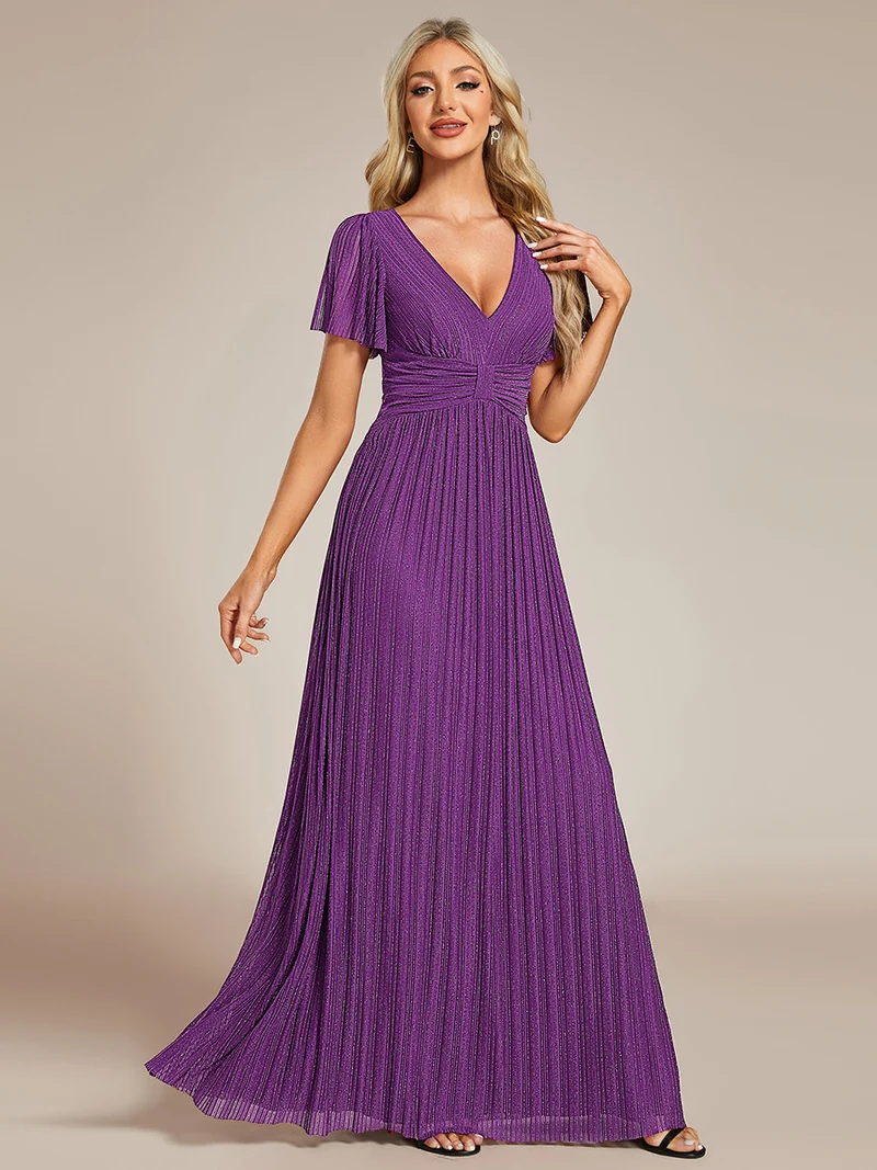 ever DAPHNE|Robe de soirée formelle scintillante à manches courtes et col en V