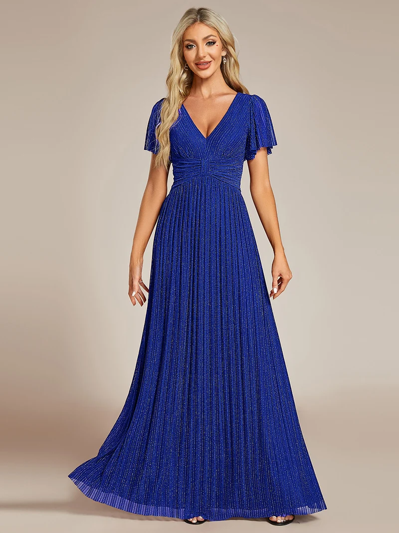 ever DAPHNE|Robe de soirée formelle scintillante à manches courtes et col en V