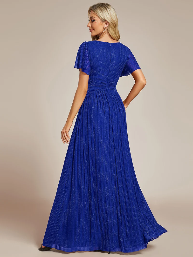 ever DAPHNE|Robe de soirée formelle scintillante à manches courtes et col en V