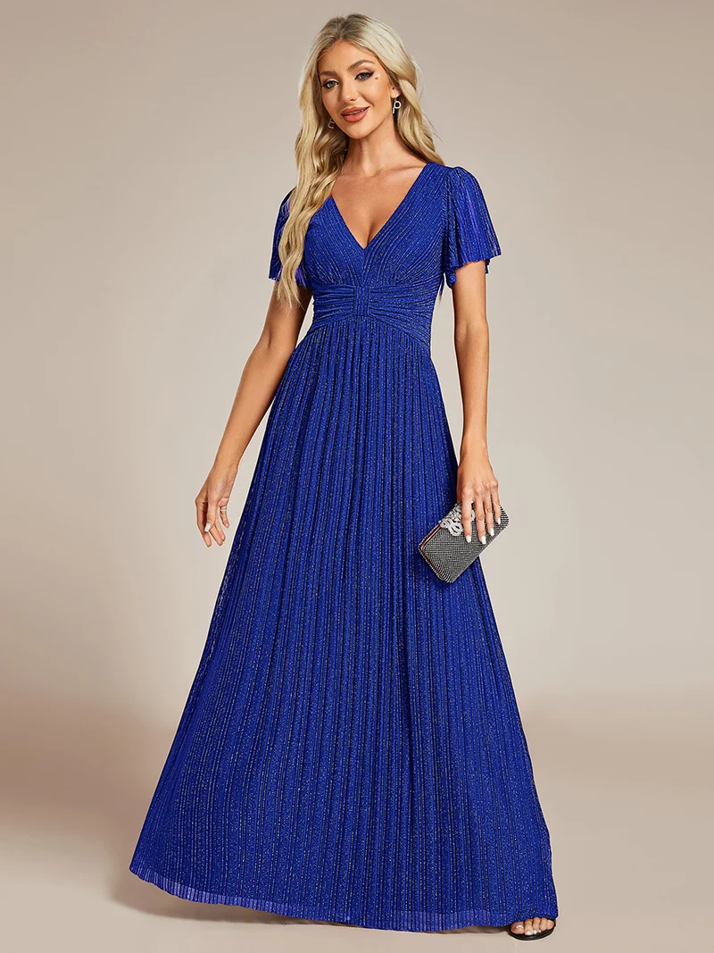ever DAPHNE|Robe de soirée formelle scintillante à manches courtes et col en V