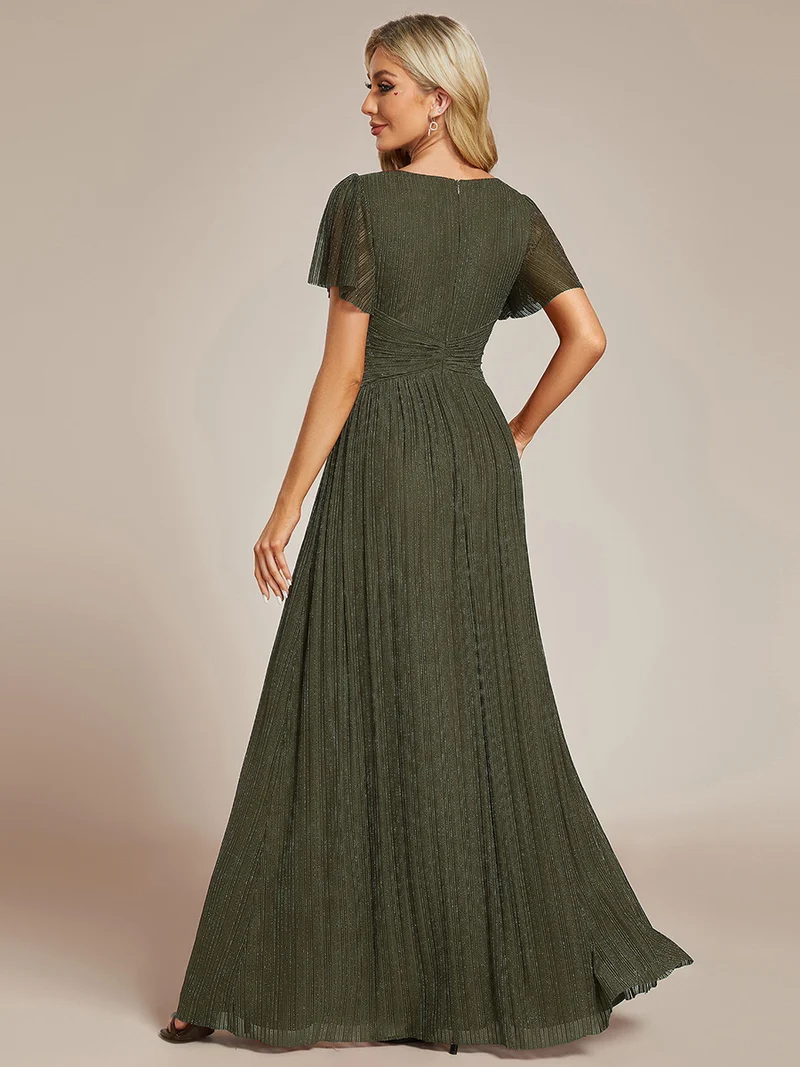 ever DAPHNE|Robe de soirée formelle scintillante à manches courtes et col en V