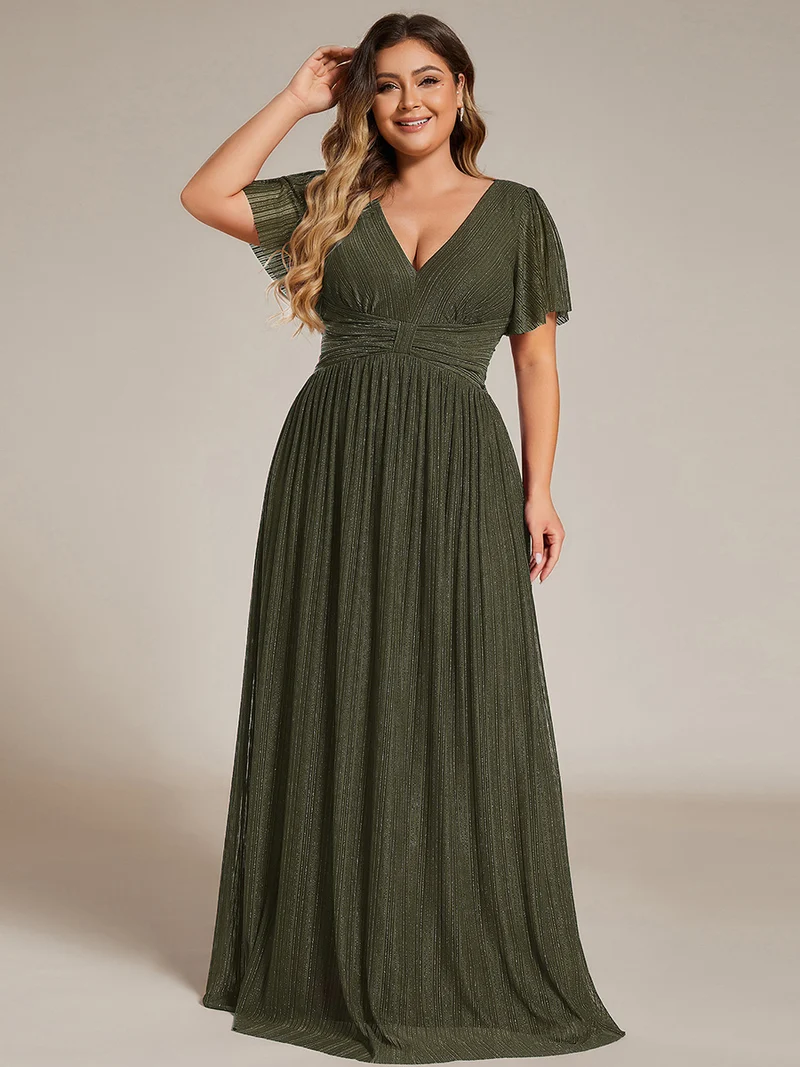 ever DAPHNE|Robe de soirée formelle scintillante à manches courtes et col en V