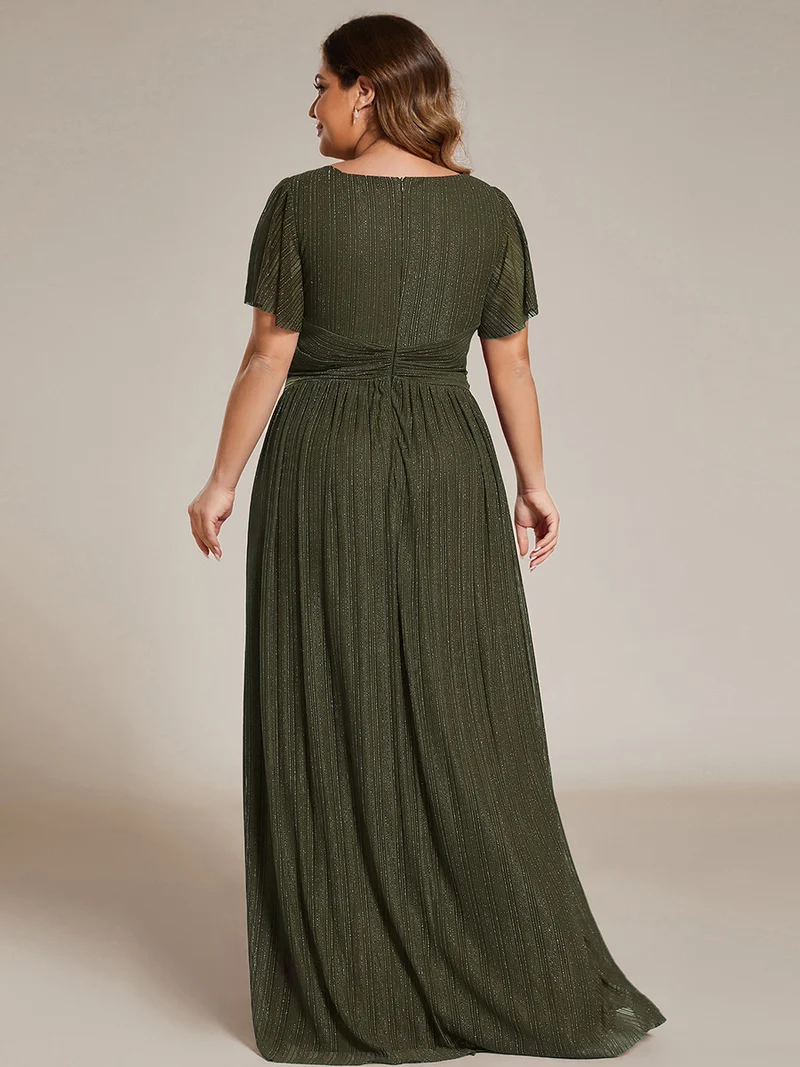 ever DAPHNE|Robe de soirée formelle scintillante à manches courtes et col en V