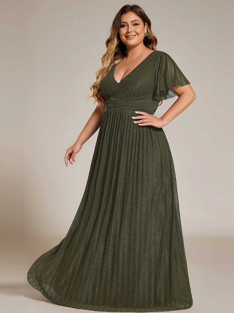 ever DAPHNE|Robe de soirée formelle scintillante à manches courtes et col en V