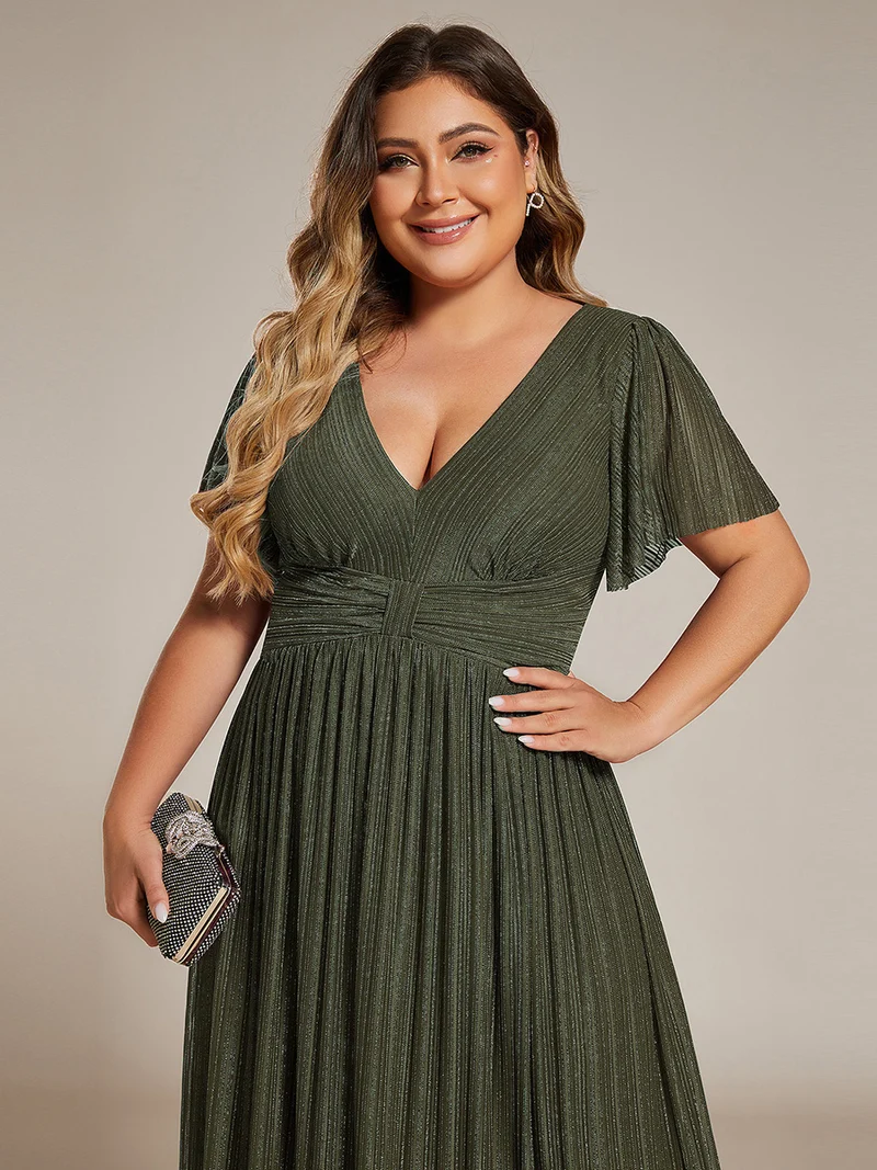 ever DAPHNE|Robe de soirée formelle scintillante à manches courtes et col en V