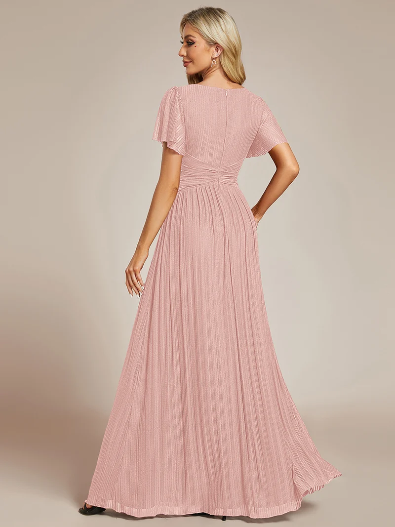 ever DAPHNE|Robe de soirée formelle scintillante à manches courtes et col en V