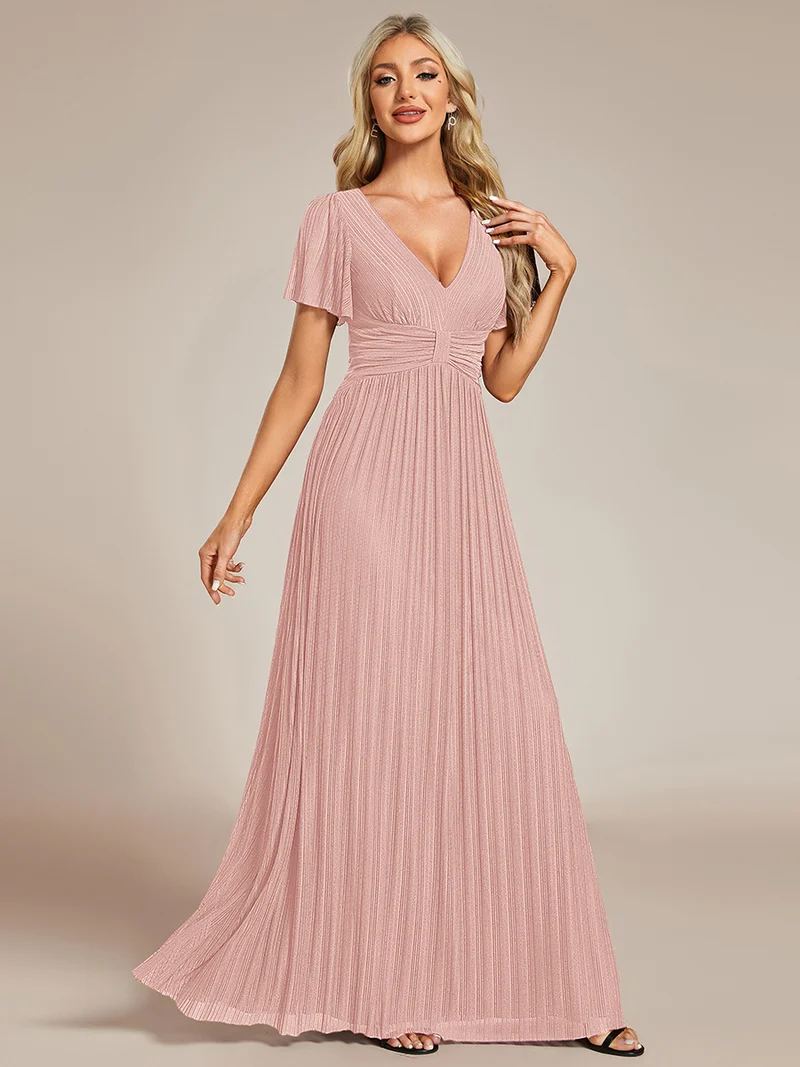 ever DAPHNE|Robe de soirée formelle scintillante à manches courtes et col en V