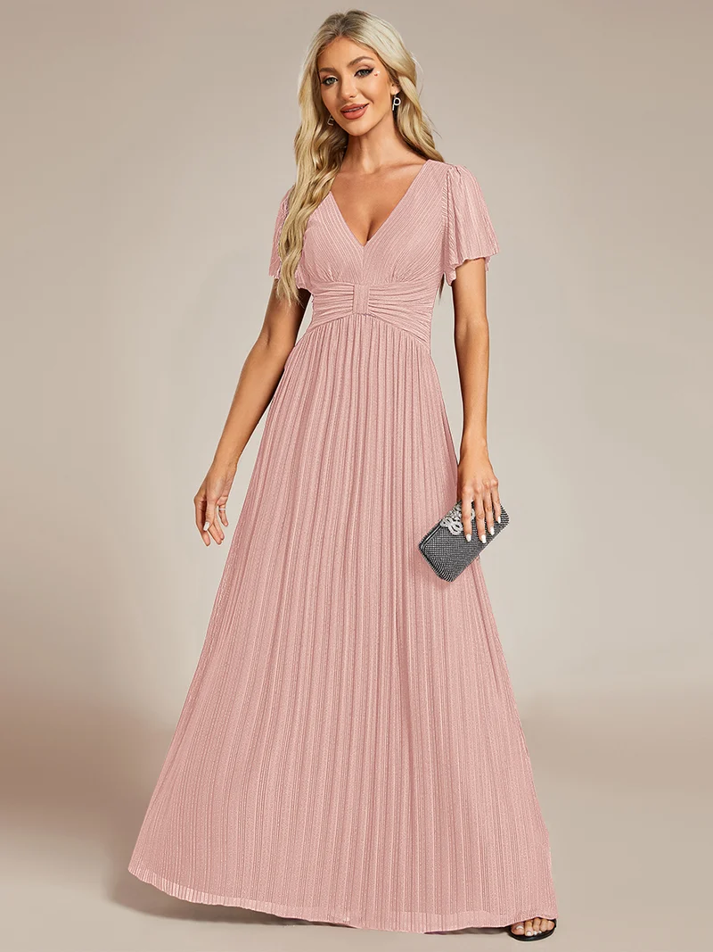 ever DAPHNE|Robe de soirée formelle scintillante à manches courtes et col en V