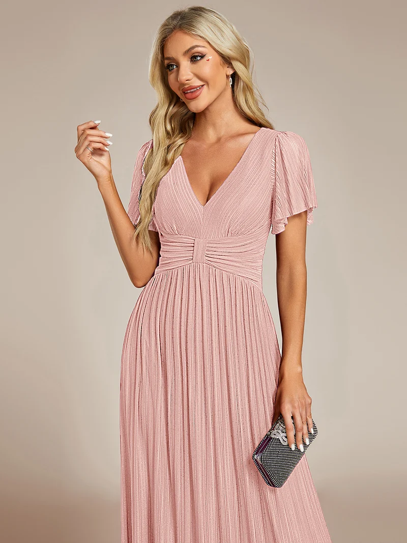 ever DAPHNE|Robe de soirée formelle scintillante à manches courtes et col en V