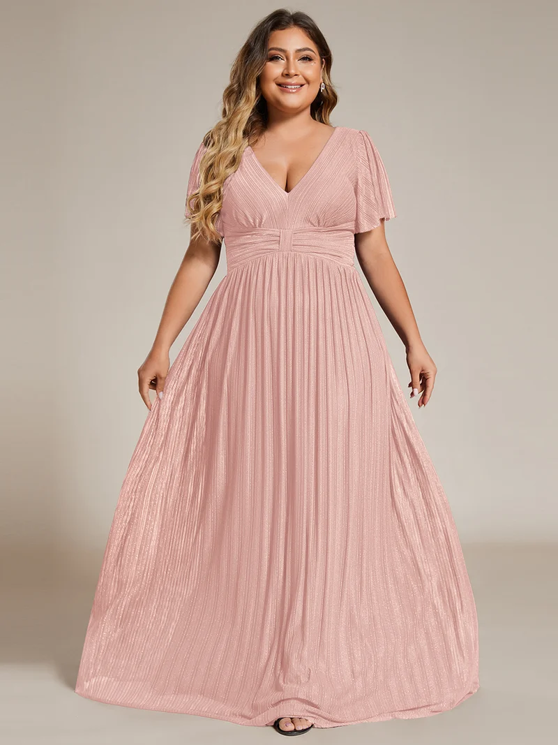 ever DAPHNE|Robe de soirée formelle scintillante à manches courtes et col en V